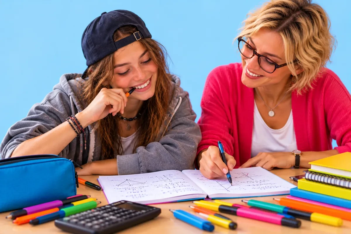 Schüler arbeitet erfolgreich an Mathe-Aufgaben